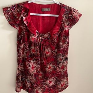 $5 DONATING FRIDAY —- Red blouse medium size 6 tshirt chiffon Jacqui e